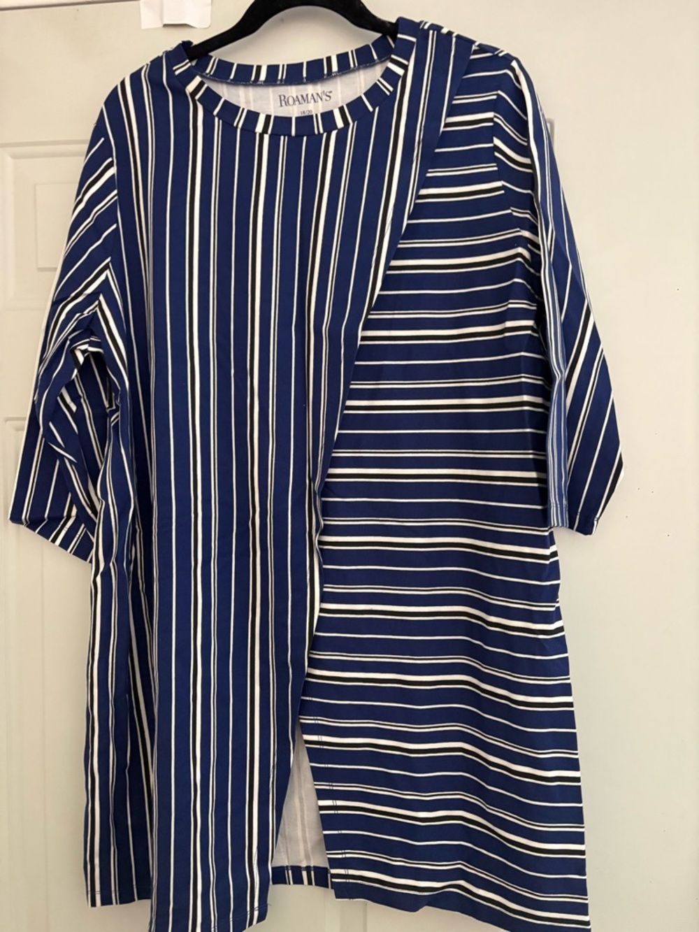 Roaman's Navy, White & Black Striped Tunic Top
